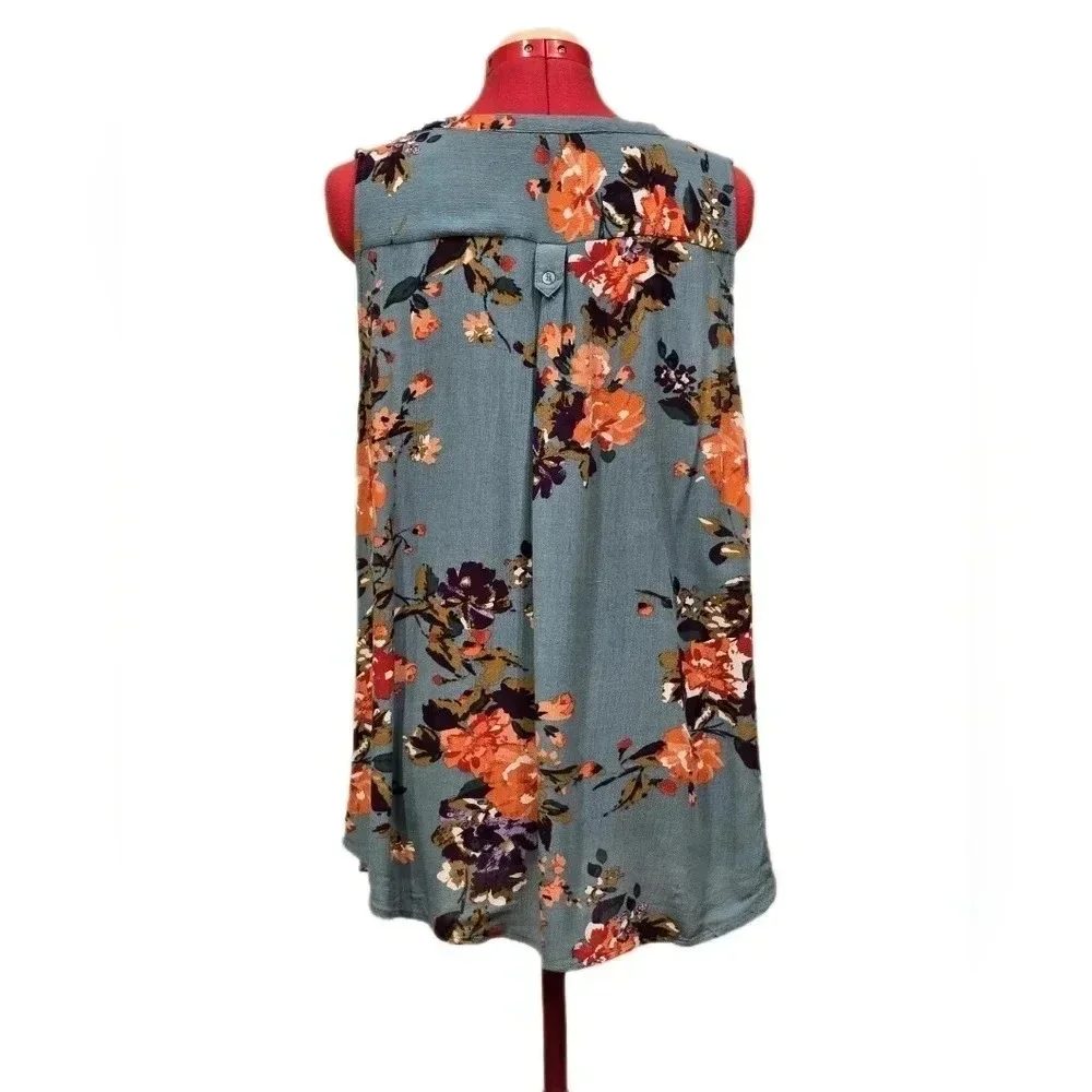 Market & Spruce, Size XXL, Green Floral Sleeveless Blouse - Picture 7 of 10